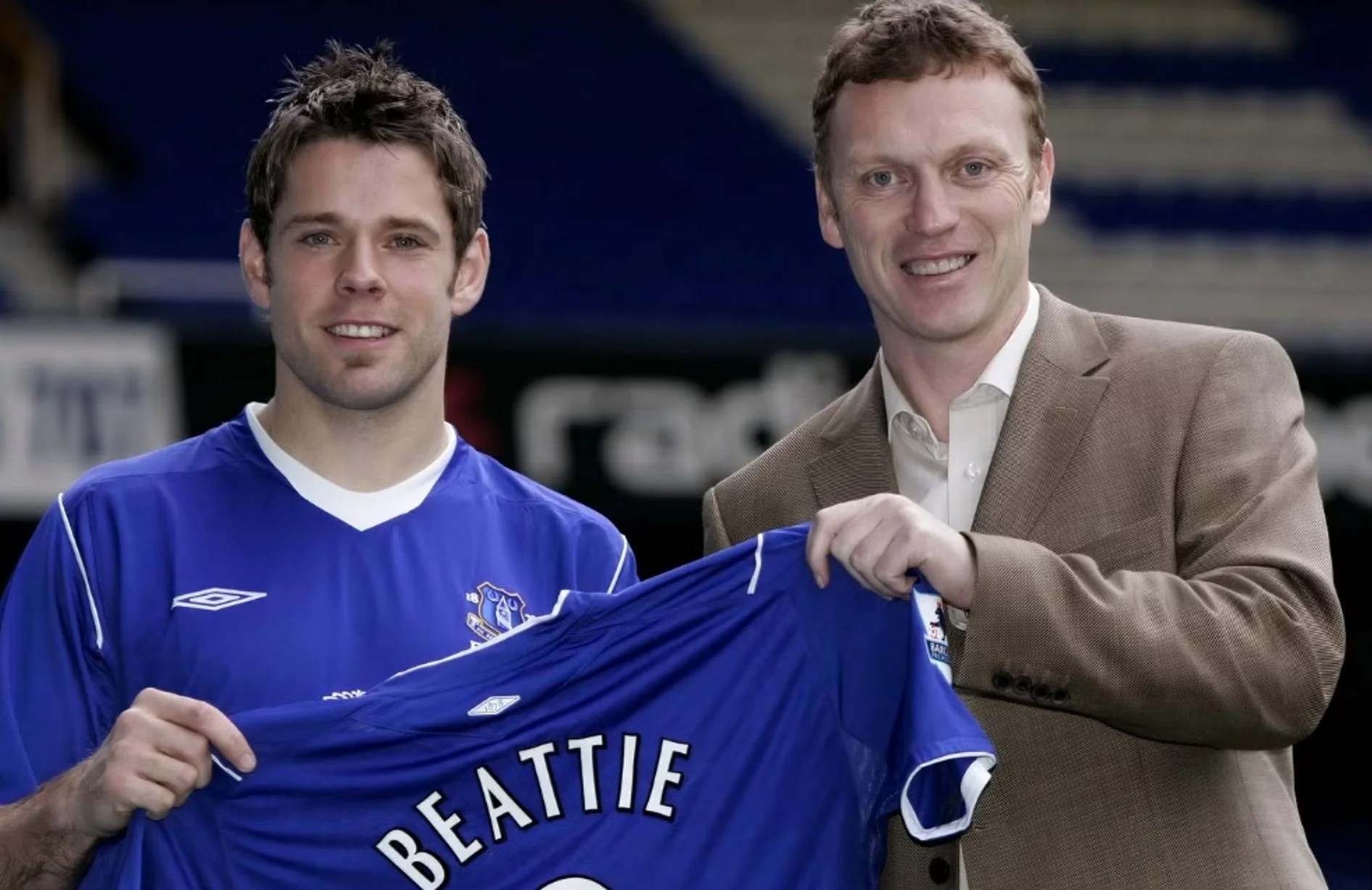 James Beattie with David Moyes after signing for Everton in January 2005.
Fee paid £6million (to Southampton). Value now £31.3million.