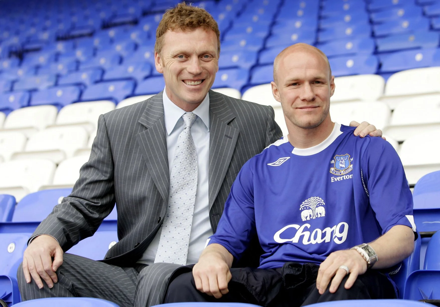 Everton record signing Andrew Johnson with manager David Moyes at Goodison Park on May 31, 2006.
Fee paid £8.6million (to Crystal Palace). Value now £42.6million.