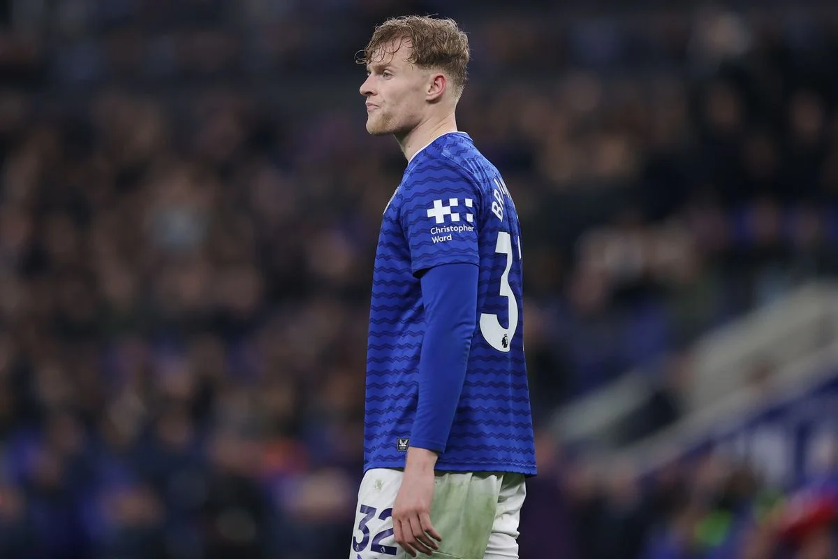Jarrad Branthwaite of Everton during the Premier League match between with Manchester United. Photo by James Gill - Danehouse/Getty Images