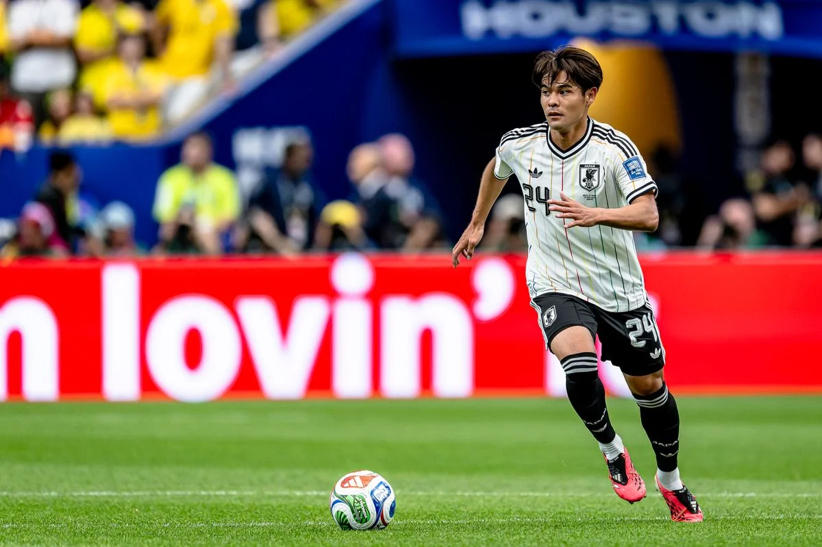 Kaishu Sano of Japan during the 2026 World Cup match between Brazil and Japan