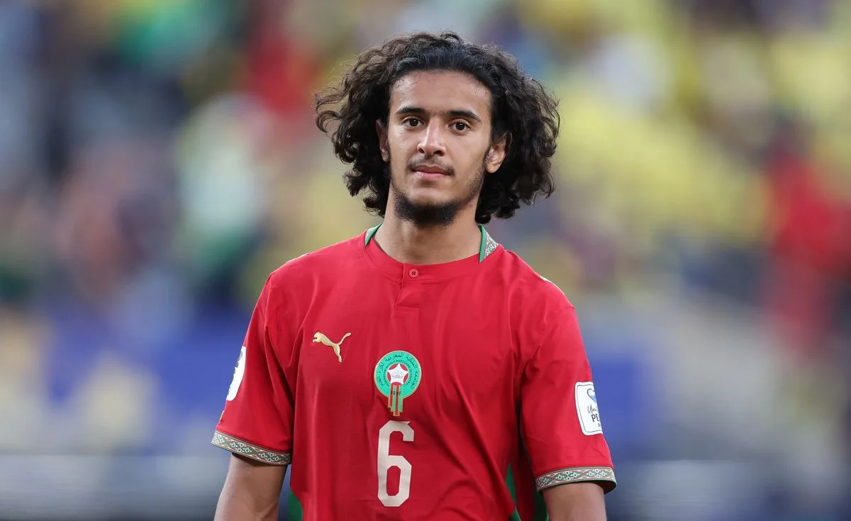 Morocco's Ayyoub Bouaddi during the FIFA World Cup 2026 Group C match between Brazil and Morocco at New York New Jersey Stadium on June 13, 2026 in East Rutherford, United States