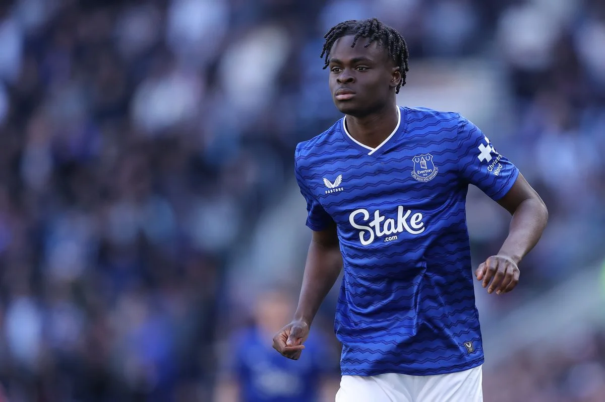LIVERPOOL, ENGLAND - APRIL 19: Tyrique George of Everton during the Premier League match between Everton and Liverpool at Hill Dickinson Stadium on April 19, 2026 in Liverpool, England. (Photo by James Gill - Danehouse/Getty Images)